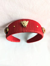 Load image into Gallery viewer, Red Beaded Gemstone Designer Headband,  Solid Color Rhinestone Headband for Women, Gold-tone Leopard Headdress, Embellished Headbands,
