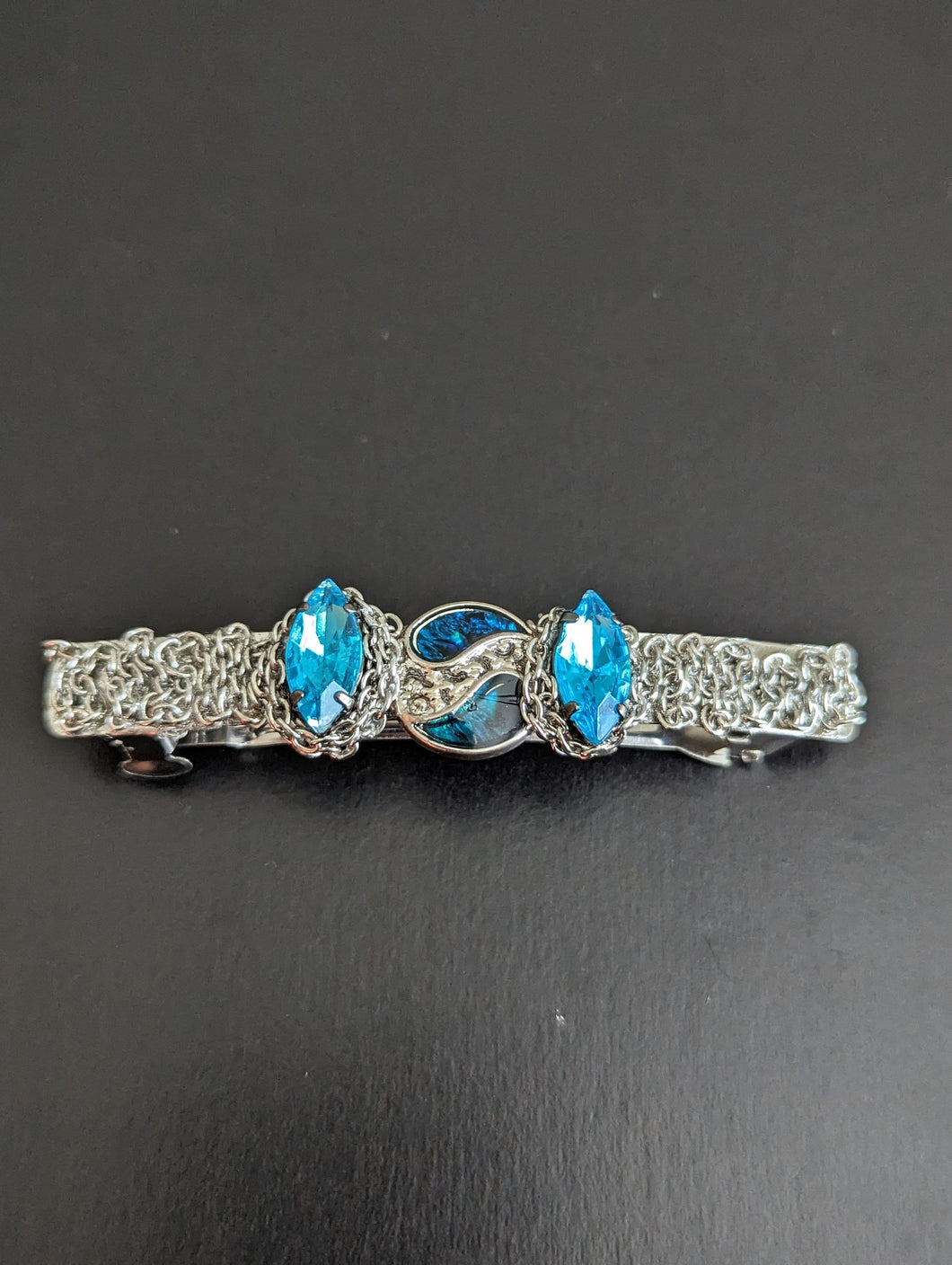 Blue Rhinestone Hair Barrette, Silver  Hair Barrettes, Birthstone Barrettes for Her,  Blue Vintage Style Barrettes