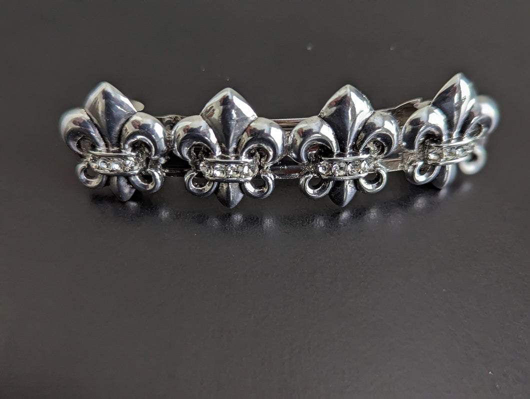 Silver Polished Fleur-de-lis Hair Barrette,  New Orleans Saints Fan Hair Clips