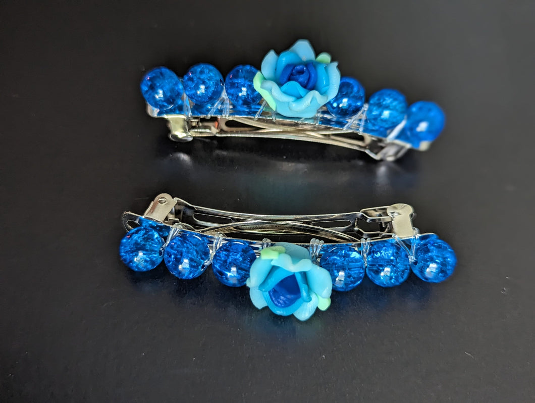 Blue Rose Barrette sets for Girls, Little Girl Hair Accessories, Children Barrettes,  Kids Barrettes, Flower Barrettes,