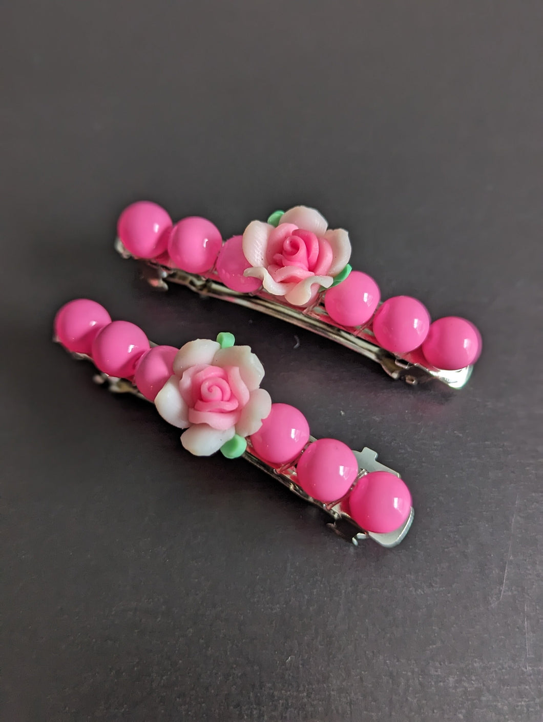Pink Bead Barrette sets for Girls, Little Girl Hair Accessories, Colorful Hair Clips,  Kids Barrettes, Flower Barrettes,