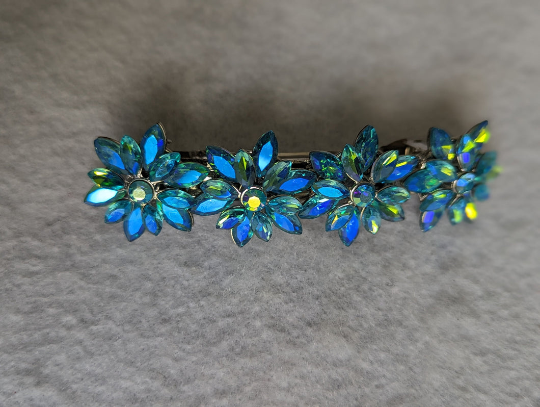 Blue & Green Rhinestone Flower Barrette, Multi-Color Hair Barrette, Women Hair Barrettes