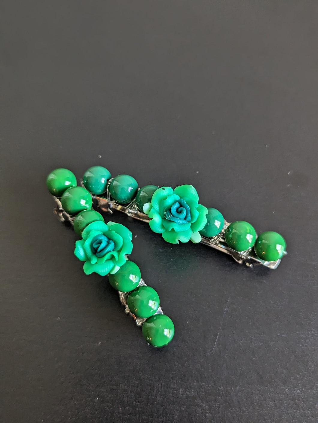 Green Flower Barrette Sets for Little Girls, Colorful Barrette Sets for Girls, Toddler Hair Clips