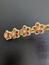 Load image into Gallery viewer, Red Flower Hair Barrette, Red Rhinestone Barrette, Crystal Rhinestone, Gold- Tone Barrettes for Her, Christmas Hair Jewelry
