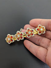 Load image into Gallery viewer, Red Flower Hair Barrette, Red Rhinestone Barrette, Crystal Rhinestone, Gold- Tone Barrettes for Her, Christmas Hair Jewelry
