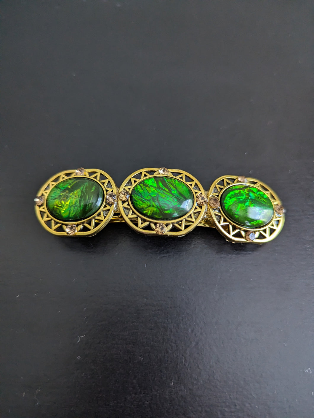 Vintage Style Emerald Gemstone  Hair Barrette, Antique Style  Green Hair Clip