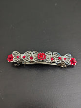 Load image into Gallery viewer, Stunning Silver Butterfly Barrette, Silver and  Red gemstones Barrettes, Gift for Her, Silver Hair Clips
