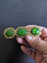 Load image into Gallery viewer, Vintage Style Emerald Gemstone  Hair Barrette, Antique Style  Green Hair Clip
