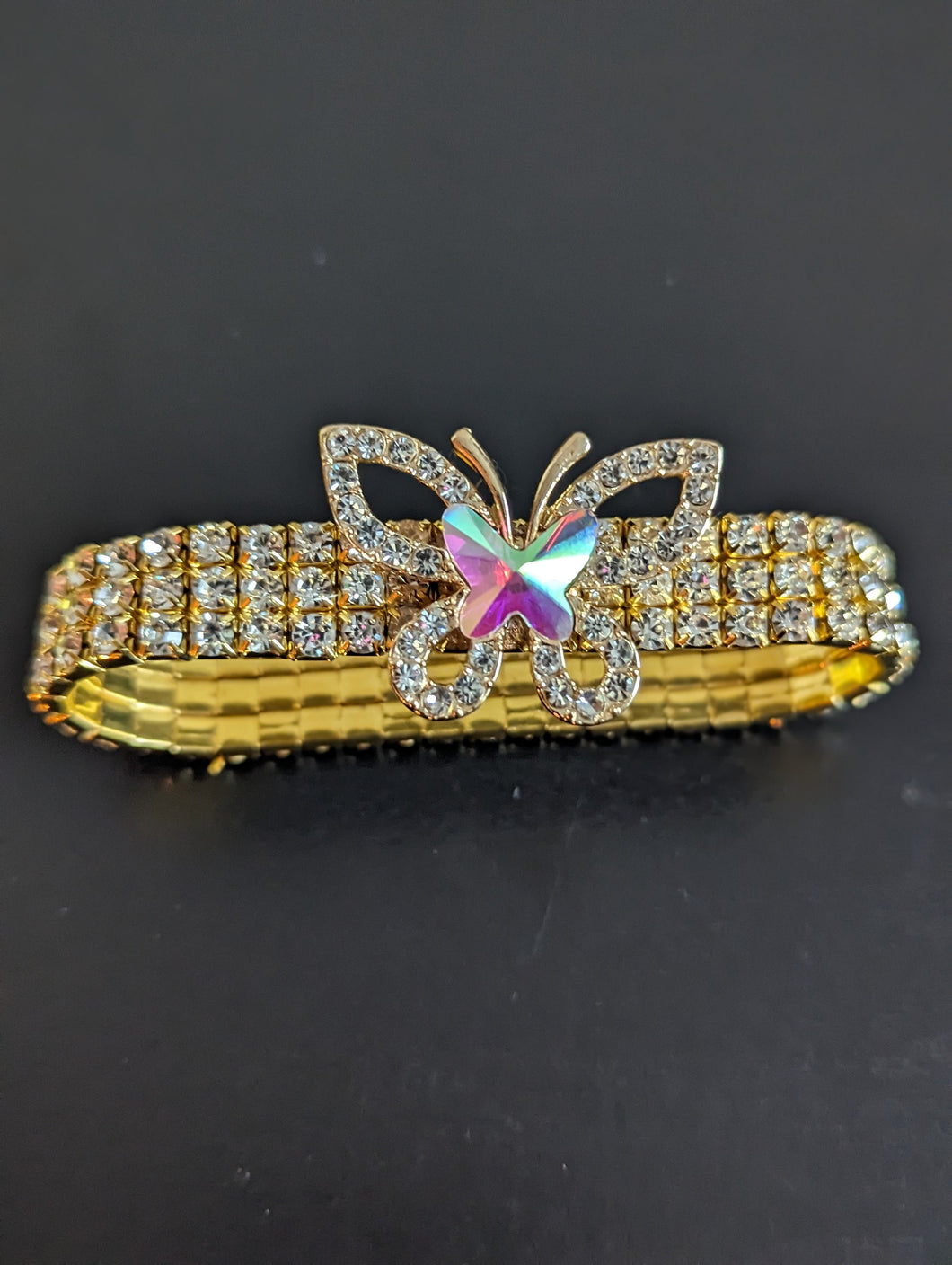 Iridescent Butterfly Charm Bracelet, Gold - Tone Stretchy Bracelet for Her, Three Row Elastic Bracelet Bangle, Butterfly Wrist Jewelry Gift