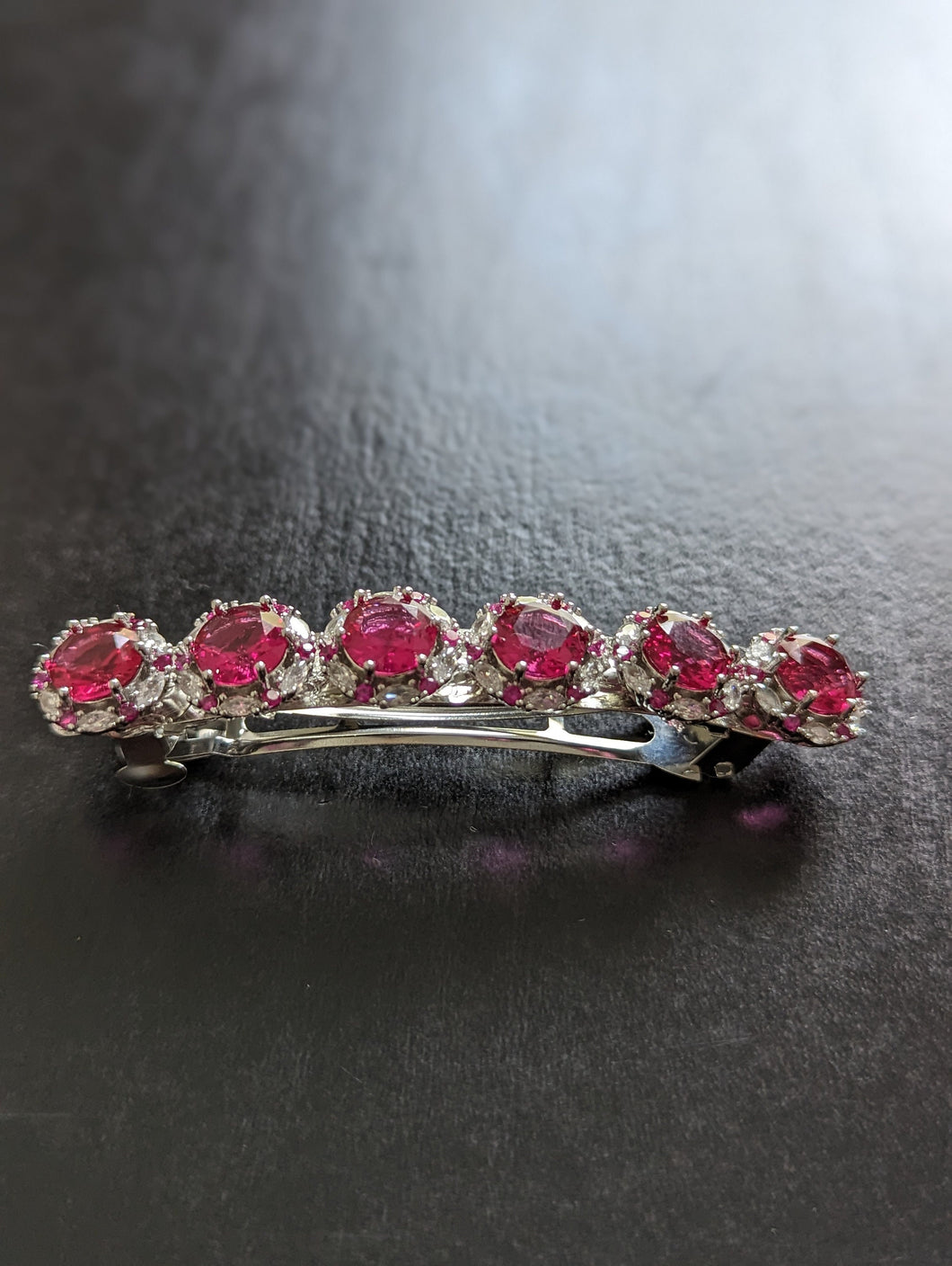 Hot Pink Cubic Zirconia Hair Barrette, Elegant Hair Accessories, Bridal Hair Clips, Rhinestone Hair Jewelry