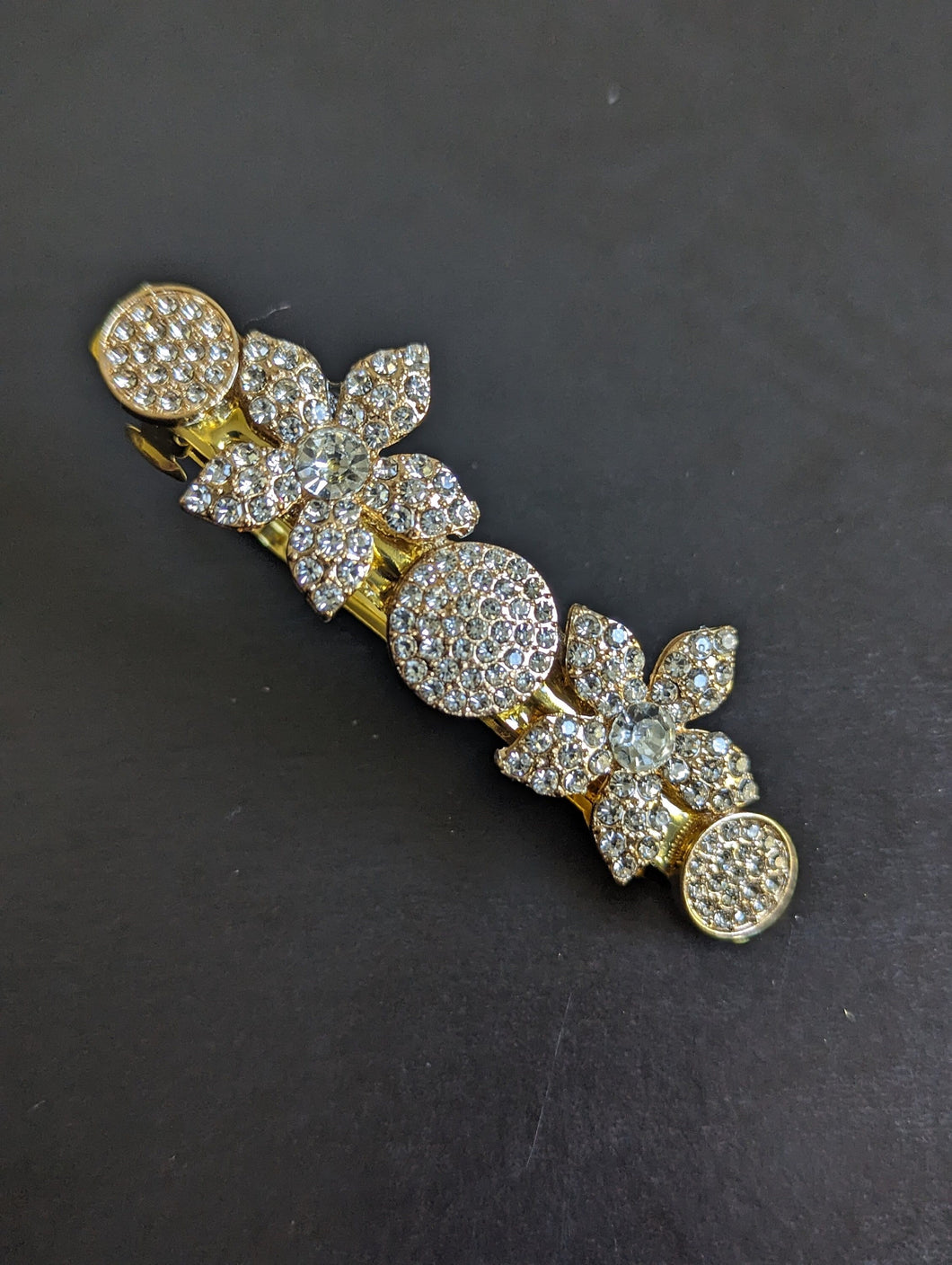 Clear Rhinestone Barrettes, Gold-Tone  Clips, Wedding Hair Accessories, Holiday Hair Barrettes