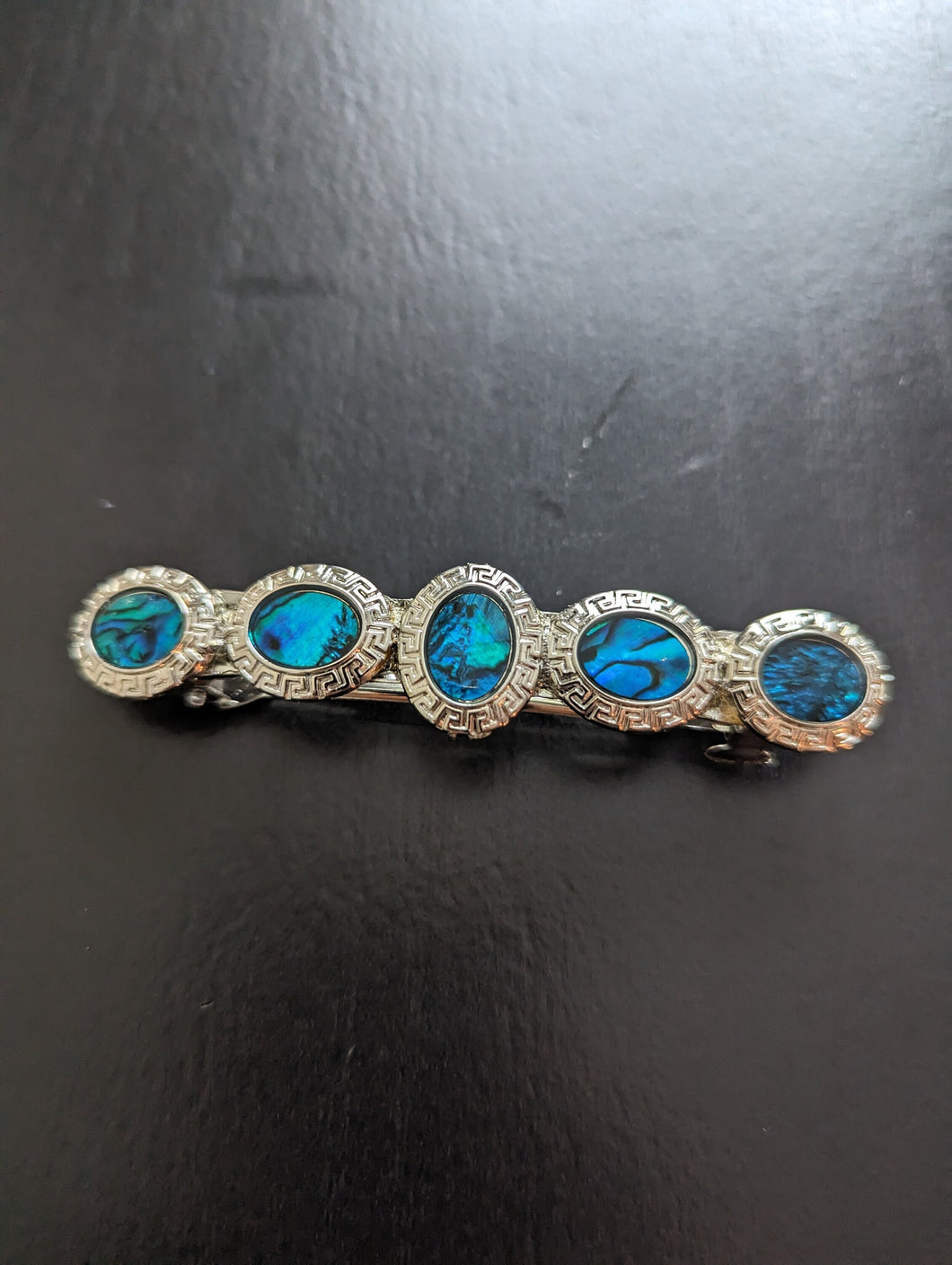 Blue and Silver Hair Barrette, Oval Shape Beaded Barrette,