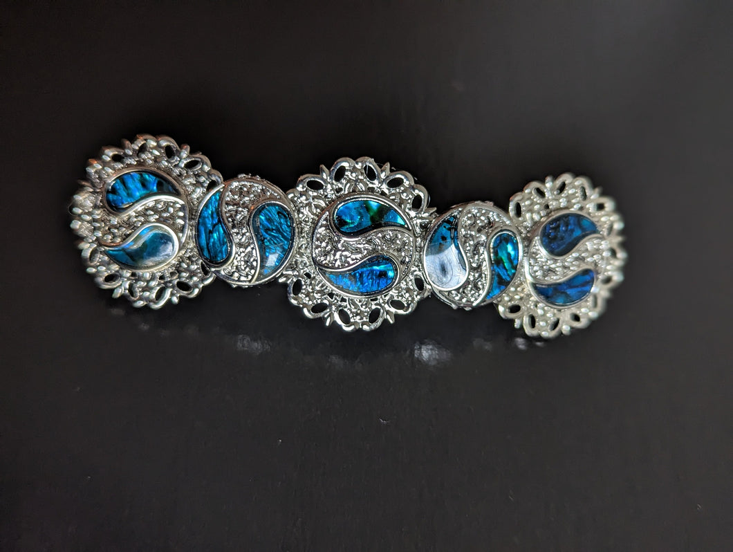 Beautiful Silver and blue Hair Barrette, Silver Hair Clip. Blue Shell Hair Barrette, Silver Hair Accessories