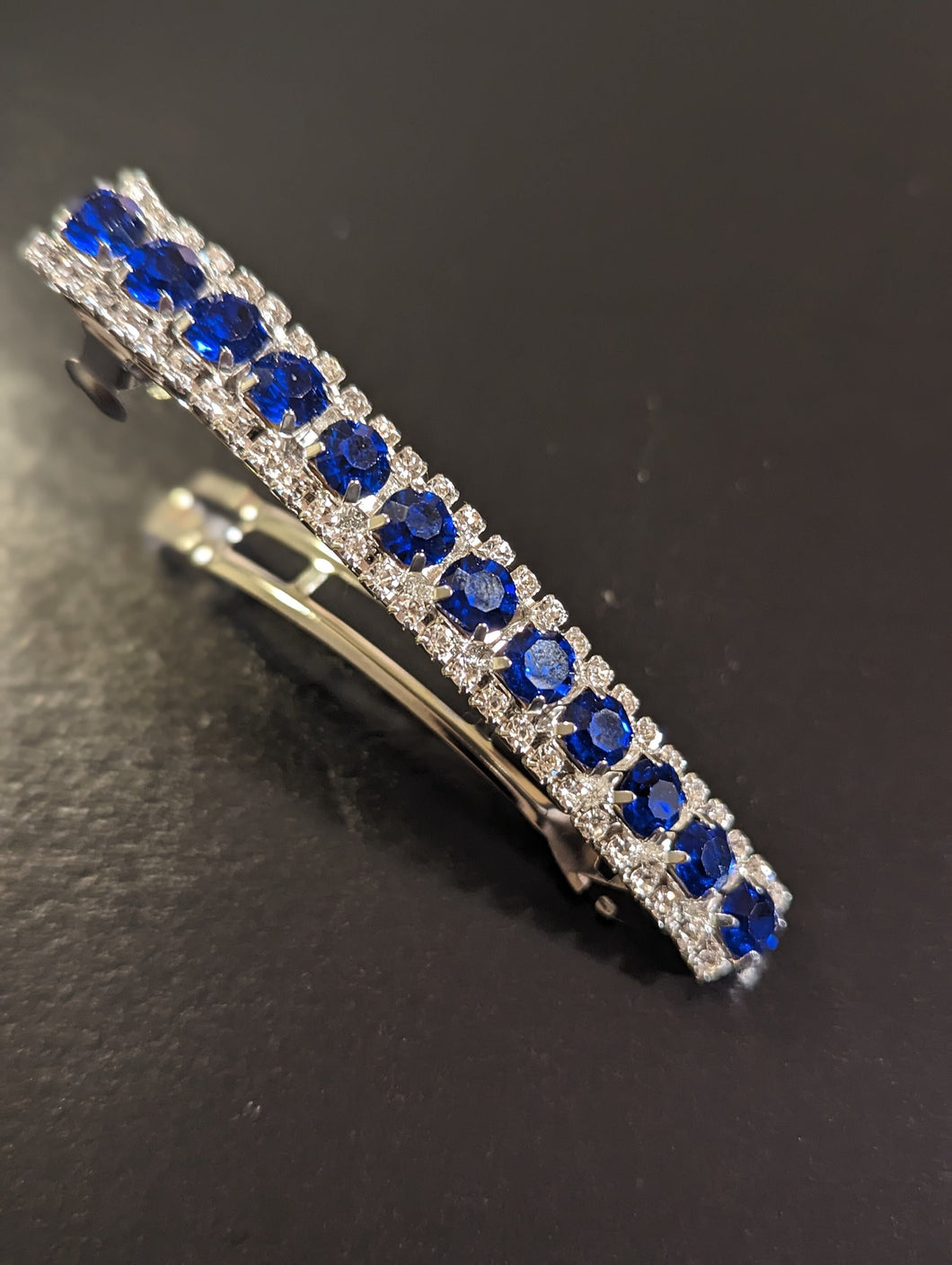 Elegant Blue & Silver Rhinestone Barrette,  Navy Blue Gemstone Hair Accessories,
