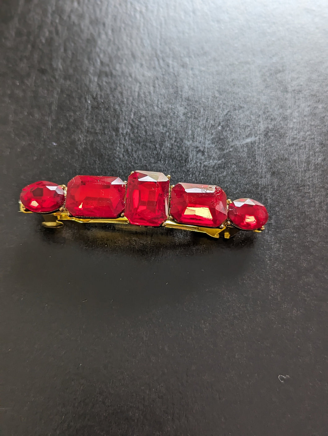 Ruby Red Rhinestone Barrette, Valentine Gift for Her, Red Gemstone Hair Clips