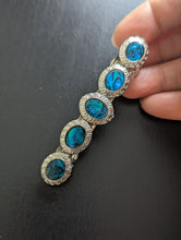 Load image into Gallery viewer, Blue and Silver Hair Barrette, Oval Shape Beaded Barrette,
