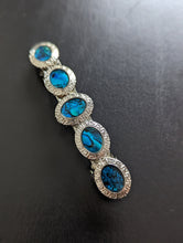 Load image into Gallery viewer, Blue and Silver Hair Barrette, Oval Shape Beaded Barrette,
