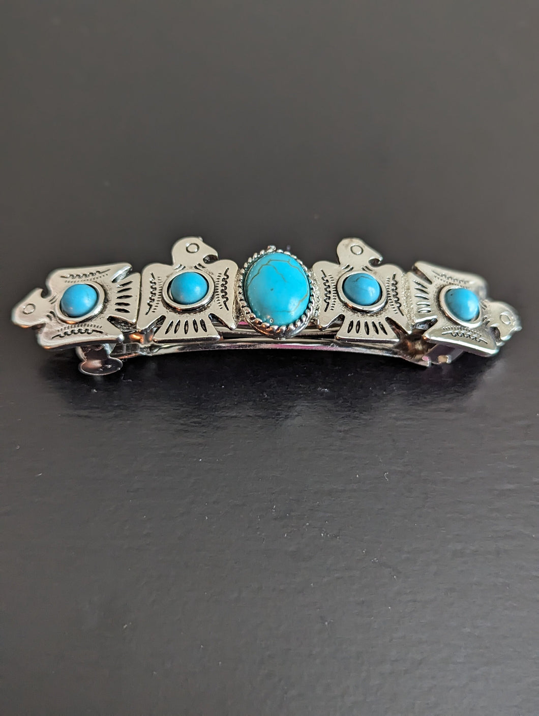 Thunderbird Hair barrettes, Western Style, Native American, Turquoise and Silver Hair Clips, Cowgirl Hair Accessories