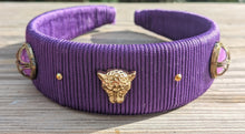 Load image into Gallery viewer, Wide Designer Headband for Her, Trendy Hairband, Elegant Embellished Headbands,  Purple Headdress, Woven Hair Accessories,
