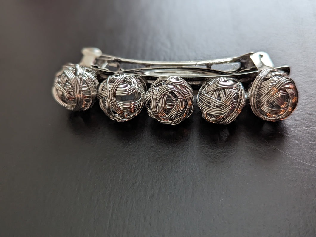 Silver Metal Ball Hair Barrette, Beaded Hair Barrettes, Women Hair Barrettes, Gift for Her, Metal Hair Clip, Silver Barrettes