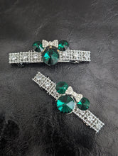 Load image into Gallery viewer, Green Mouse Ears Barrette Set , Rhinestone Barrettes for  Little Girls,  Dance Team Barrettes for Girls, Gifts Ideas
