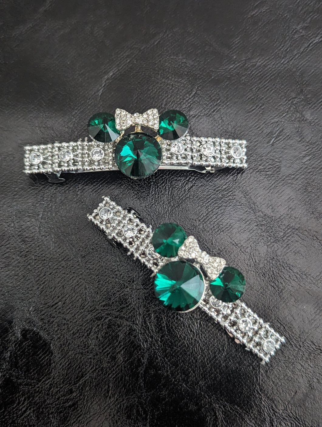 Green Mouse Ears Barrette Set , Birthstone Barrettes for  Little Girls,  Dance Team Barrettes for Girls, Kris Kringle Gifts Ideas