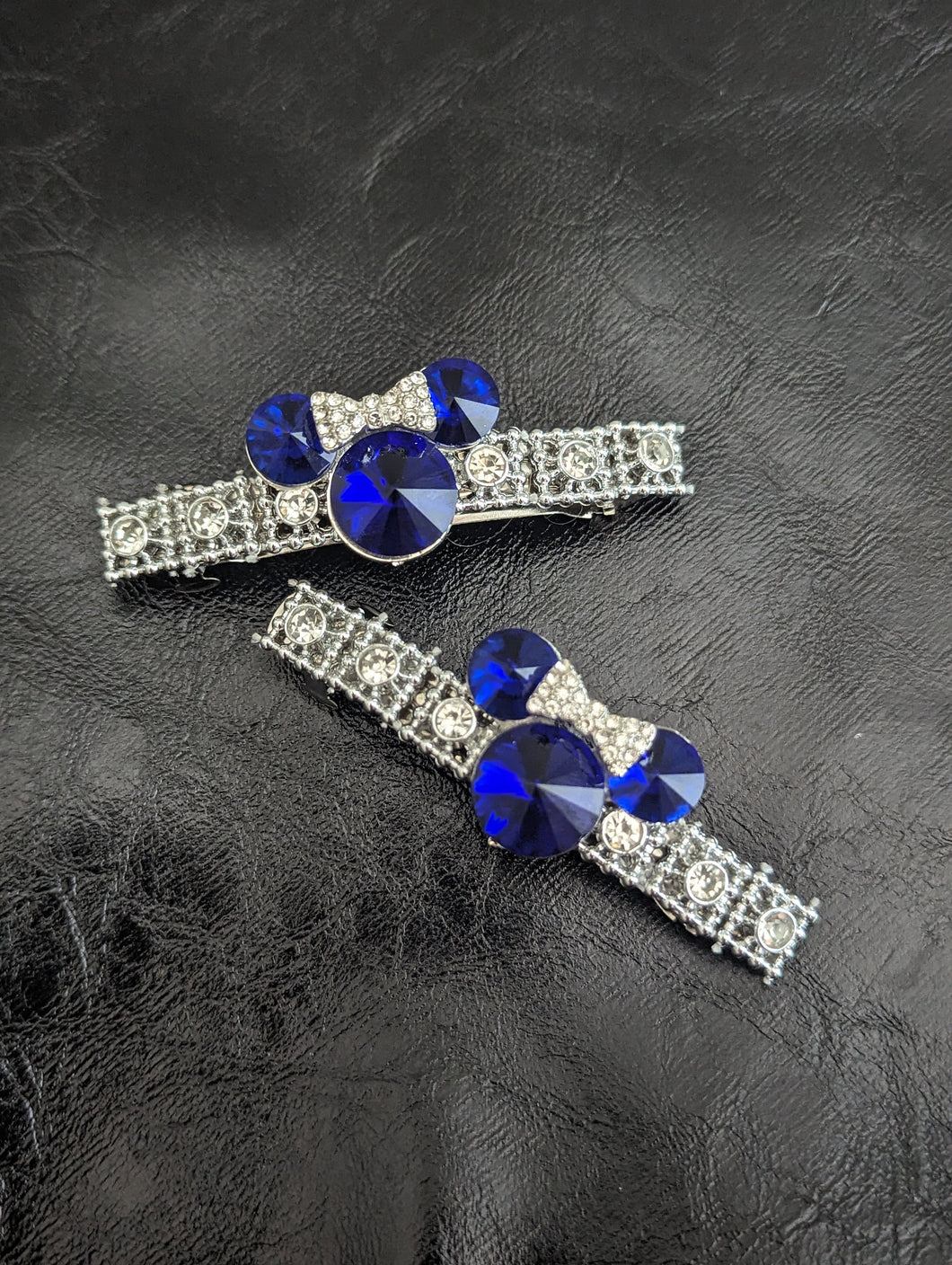 Royal Blue Crystal  Mouse Ears Barrette Set for Girls, Children Rhinestone Hair Accessories