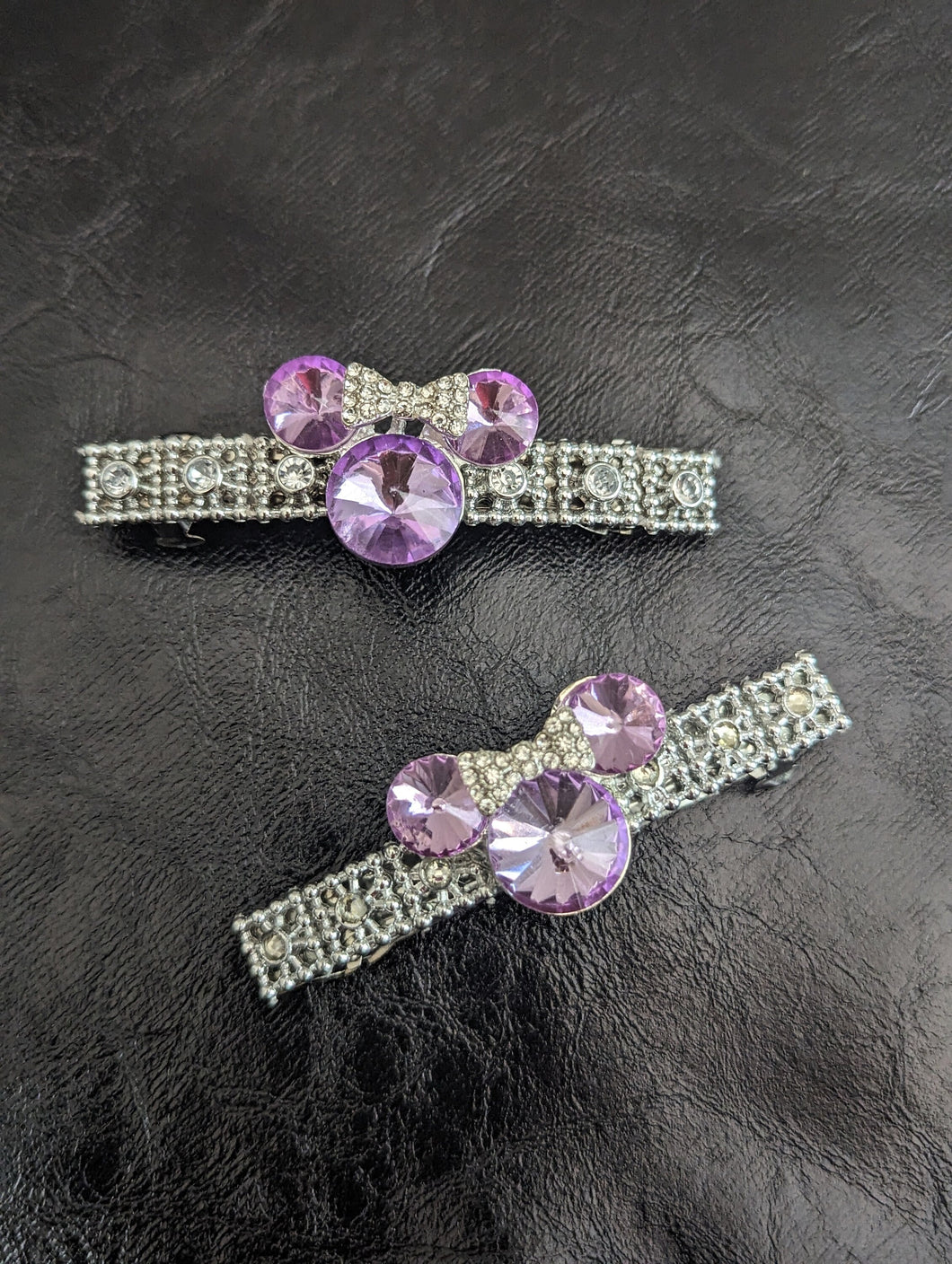 Lilac  Crystal Mouse Ears Barrette Set for Little Girls, Children Rhinestone  Hair Accessories