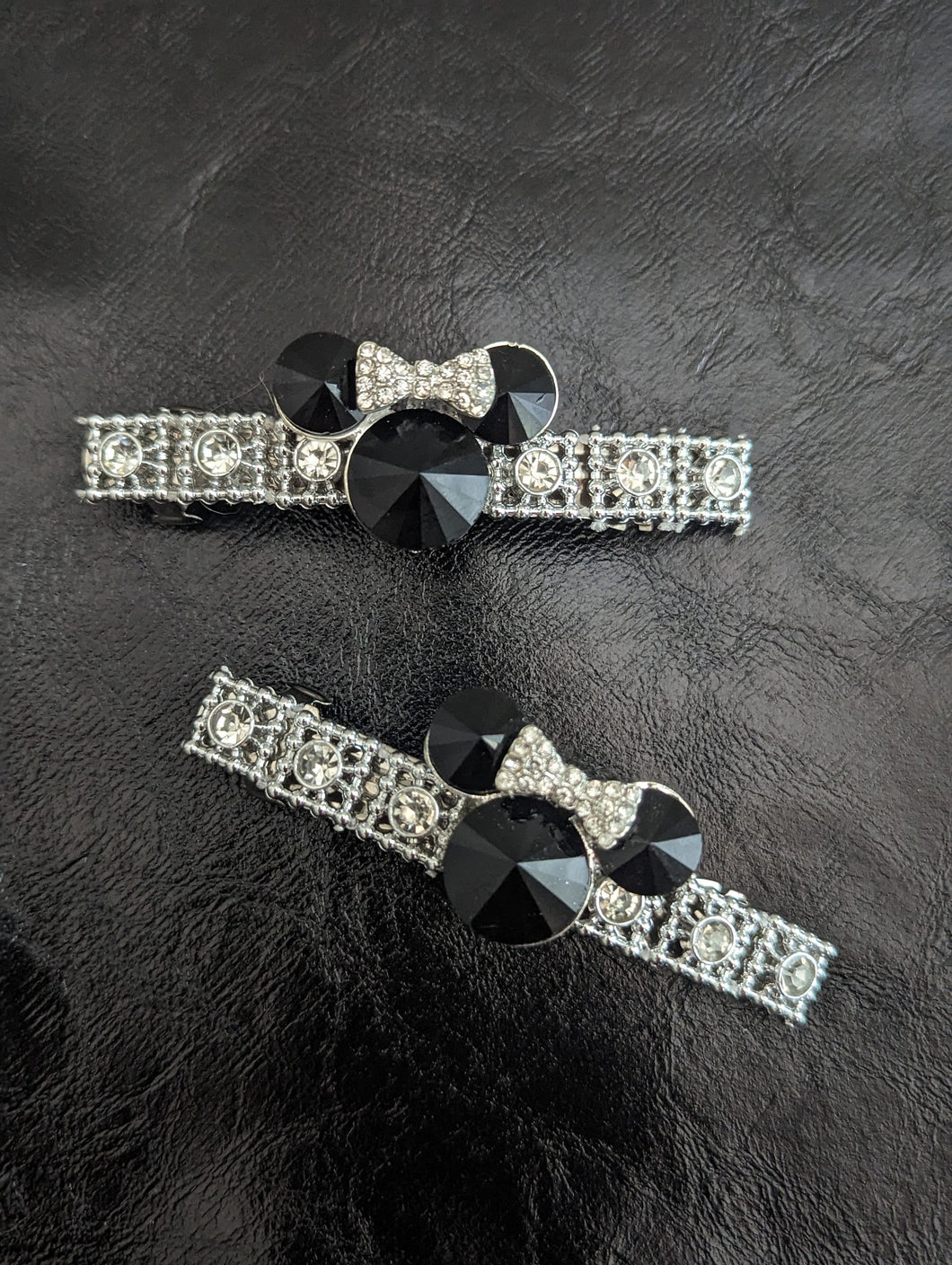 Black Crystal Mouse Ears Barrette Set for Little Girls, Children Rhinestone Hair Accessories