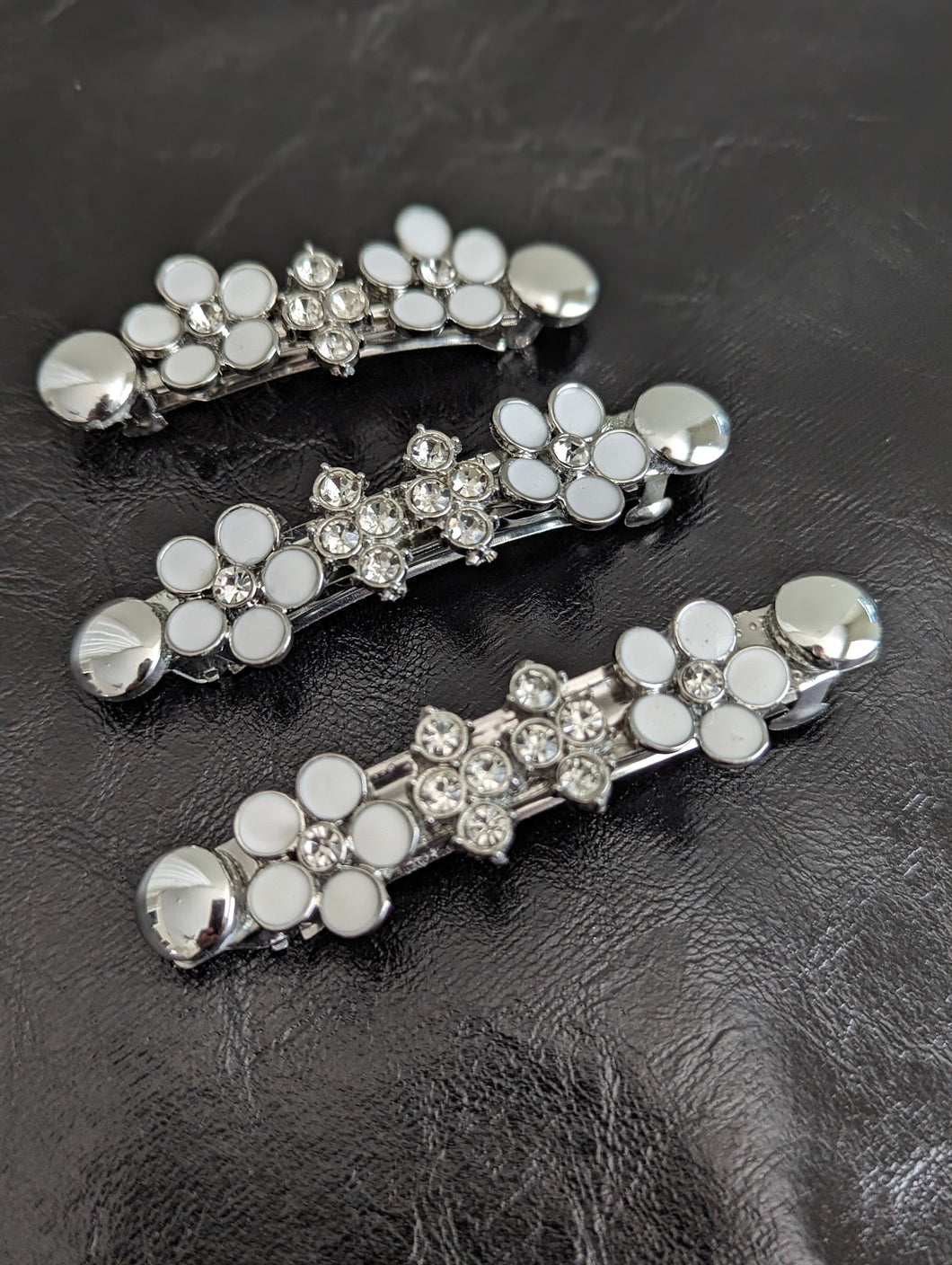 White & Silver Flower Hair Barrette Sets for Moms and Daughters