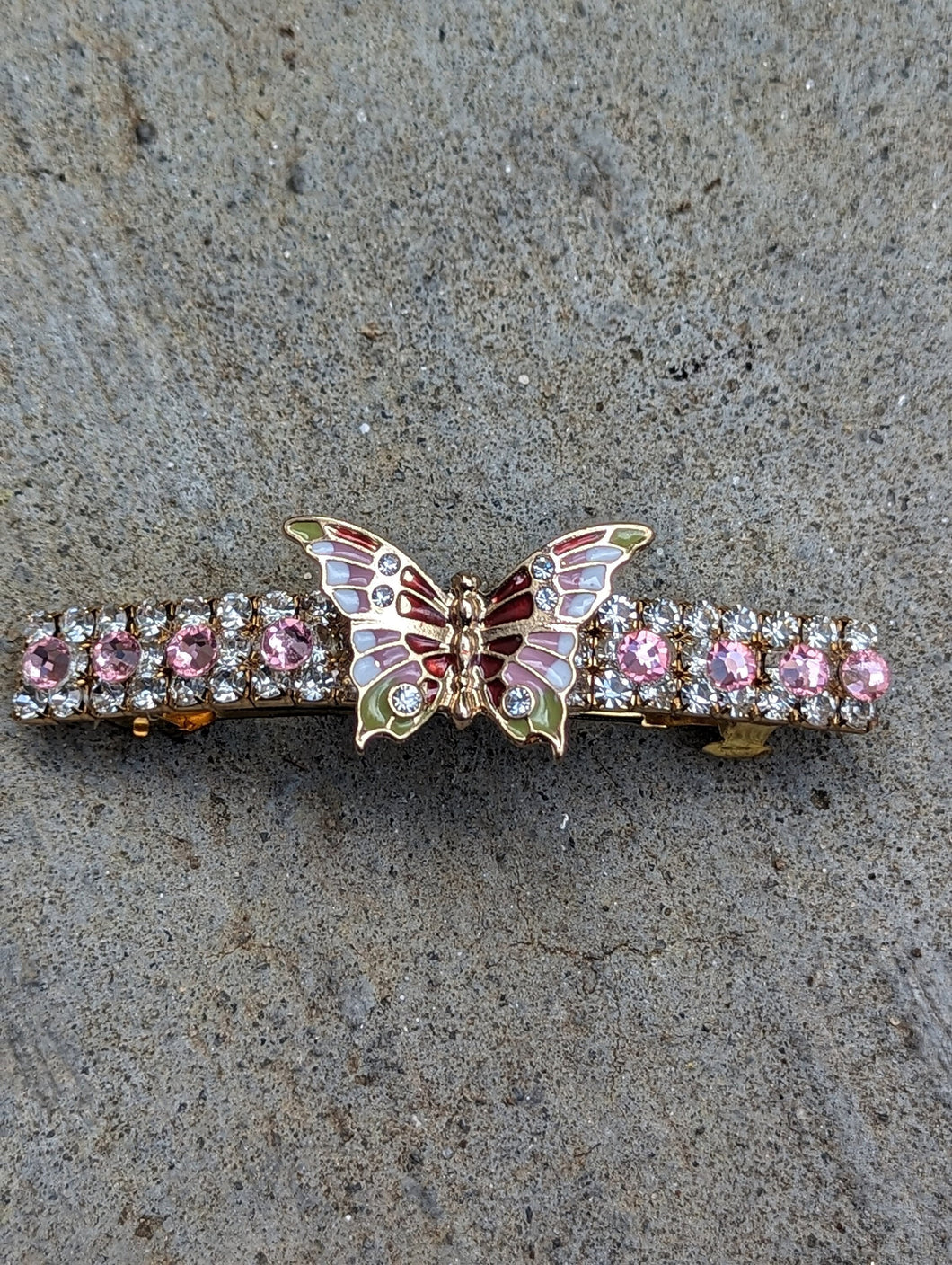 Vibrant Pink & Green Butterfly Barrettes, Barrettes for Butterfly Lovers, Rhinestone Barrettes