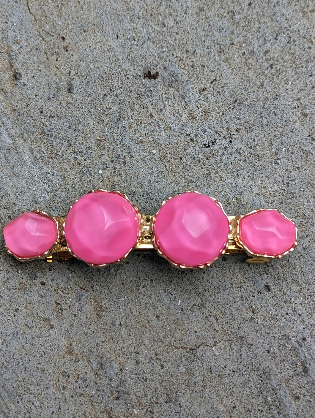 Bright Pink Hair Barrette with Gold Trim, Fuchsia Hair Barrette for Her, Pink & Gold hair Clips, Mother's Day Barrette Gift, Elegant Clip