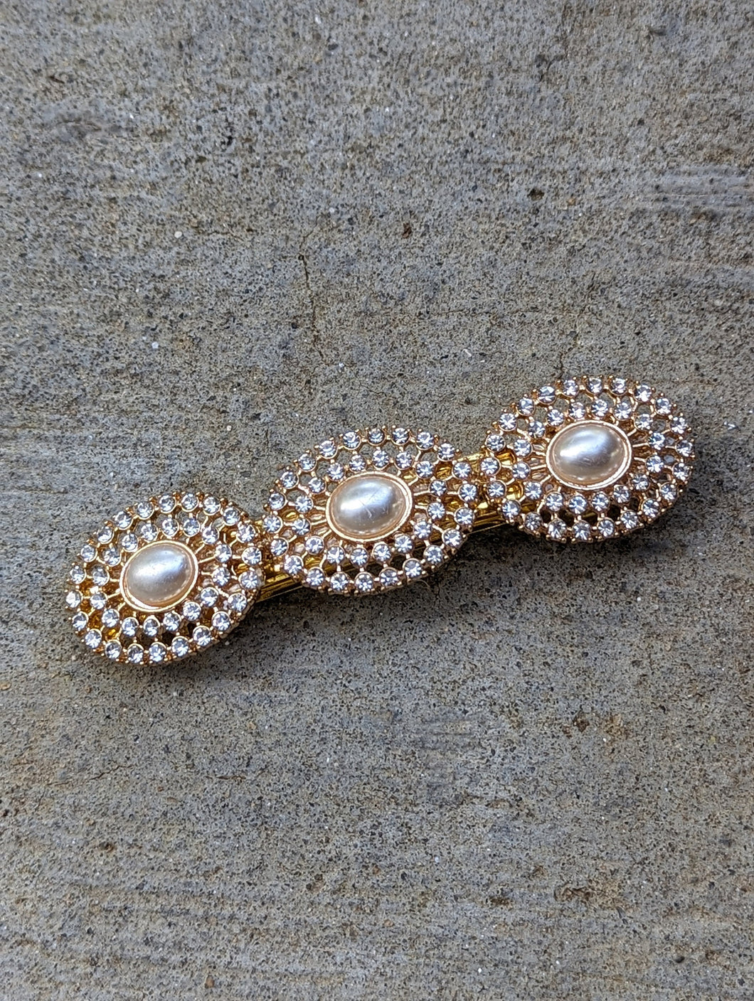 Vintage Style Pearl & Gold Rhinestone Barrette for women, Wedding Hair Accessories,