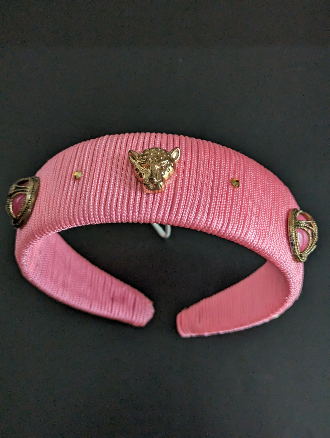 Pink Lightly Padded Designer Headband For Women, Elegant Embellished Wide Woven Hairbands,
