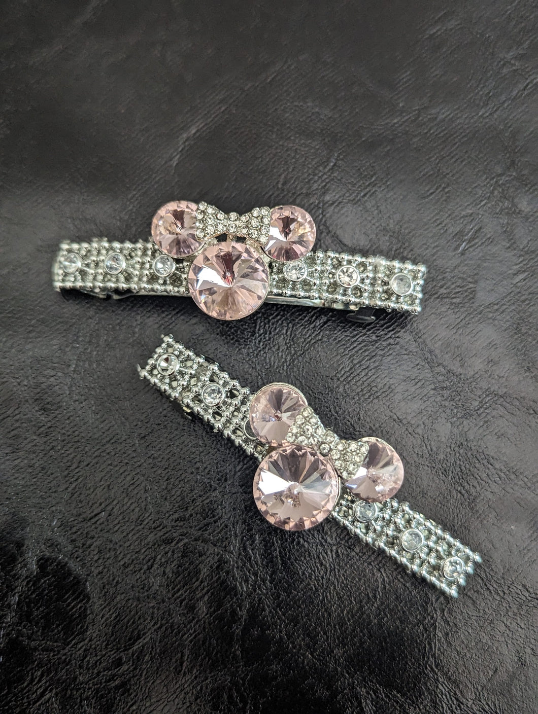 Pink  Crystal Mouse Ears Barrette Set for little Girls, Children Hair Accessories