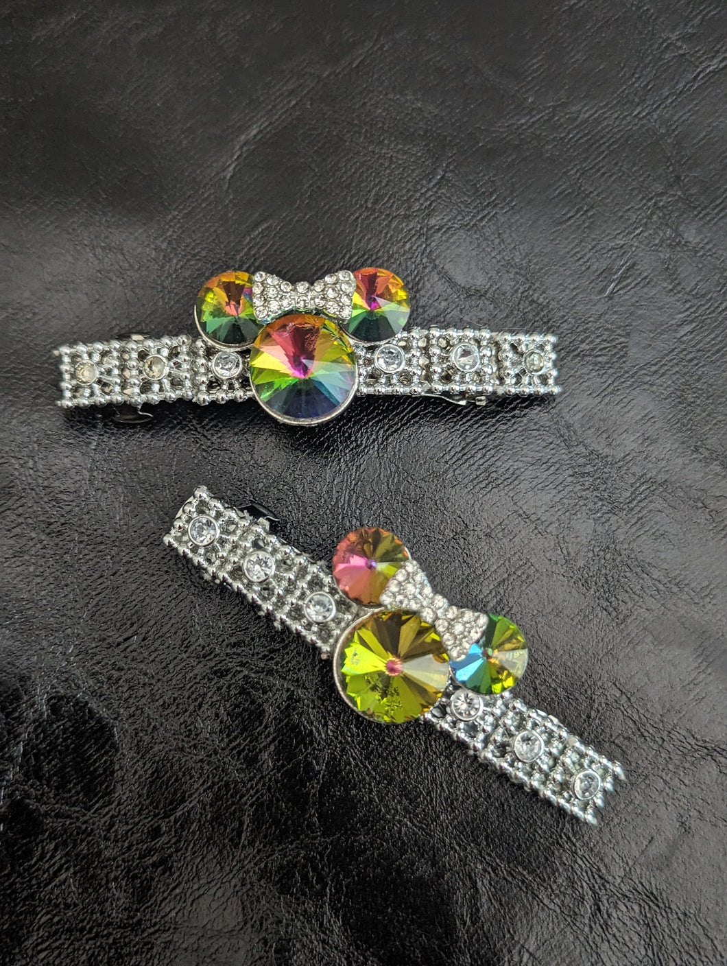 Iridescent Mouse Ears Barrette Set for Little Girls , Children Multi-colored Rhinestone Hair Accessories
