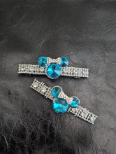 Load image into Gallery viewer, Crystal Mouse Ears Barrette Set for little Girls, Teal Rhinestone Barrettes, Blue Hair Clips for Children, Hair Accessories Gift for Her
