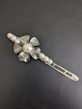 Load image into Gallery viewer, Handmade Silver &amp; Pearl Flower Barrette for Any Occasion. Vintage Style Hair Accessories
