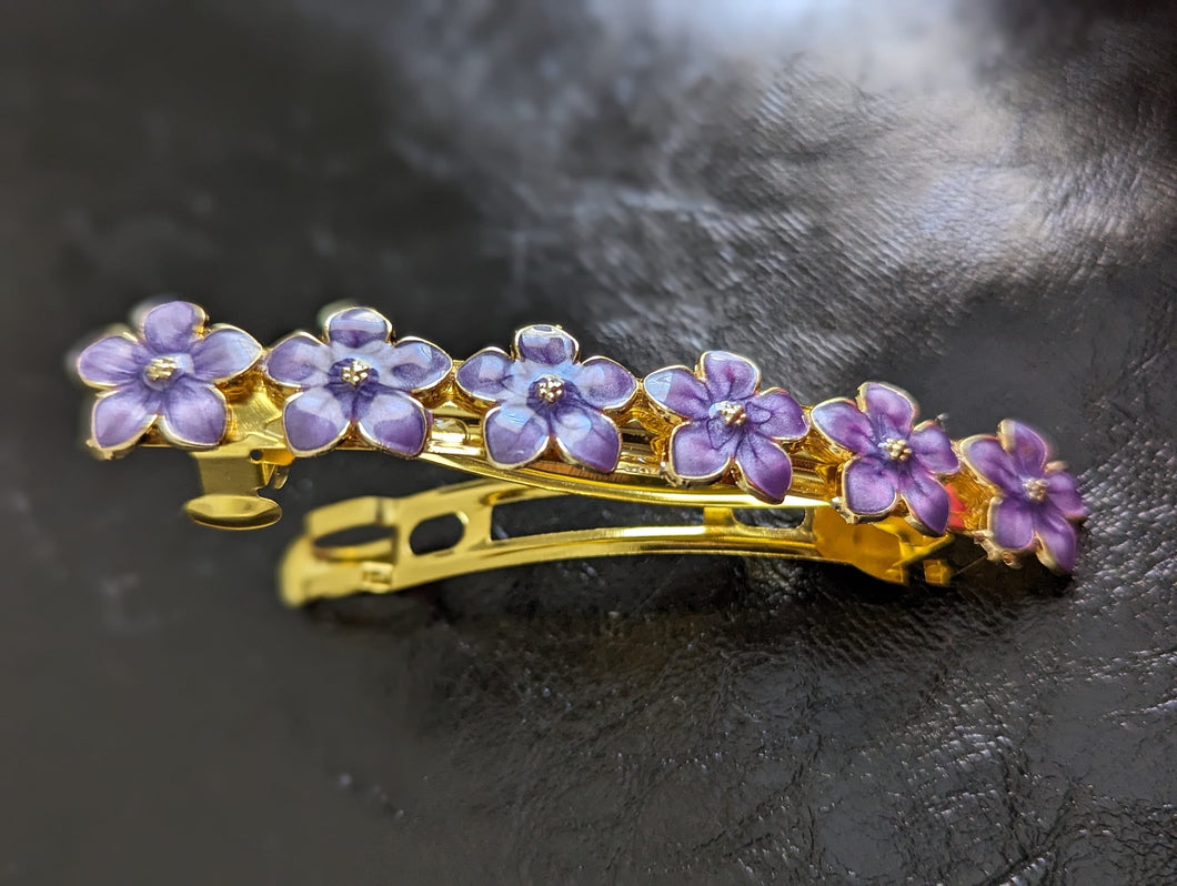 Purple and Gold Flower Barrettes for Her, Summer flower Hair Clips,