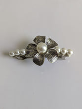 Load image into Gallery viewer, Handmade Silver &amp; Pearl Flower Barrette for Any Occasion. Vintage Style Hair Accessories
