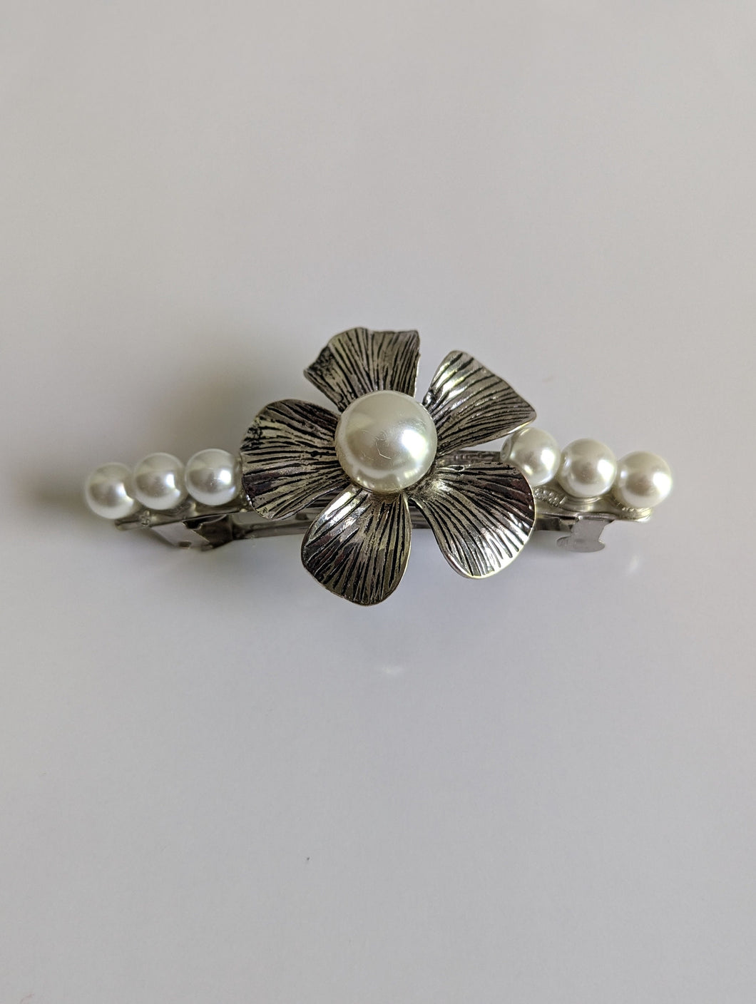Handmade Silver & Pearl Flower Barrette for Any Occasion. Vintage Style Hair Accessories