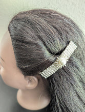 Load image into Gallery viewer, Pearl &amp; Clear Rhinestone Barrette for Women,  Silver Flower Rhinestone Hair Clips
