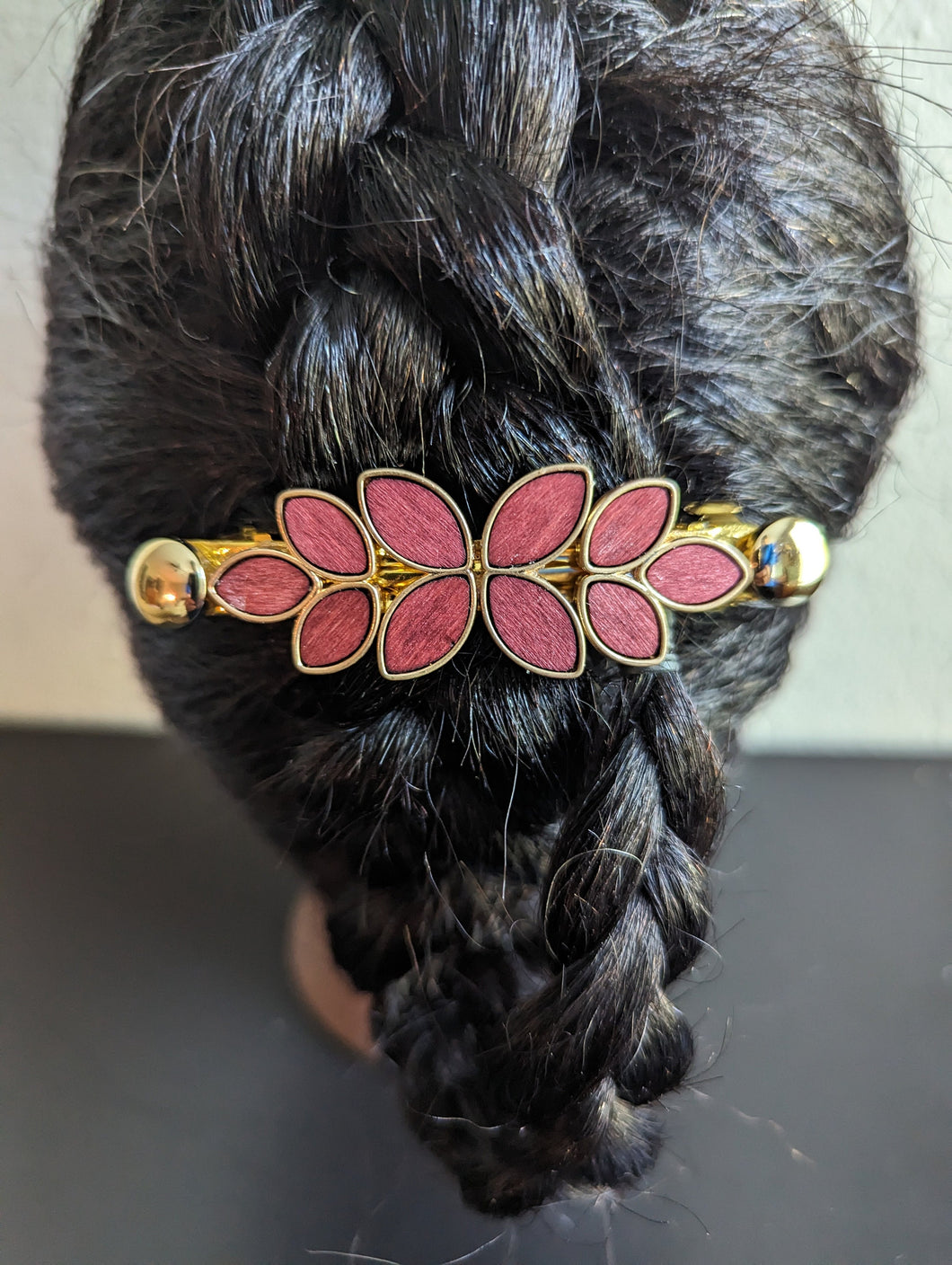 Burgundy / Brown Wooden Leaf Hair Barrettes, Wooden Hair Clips for Women