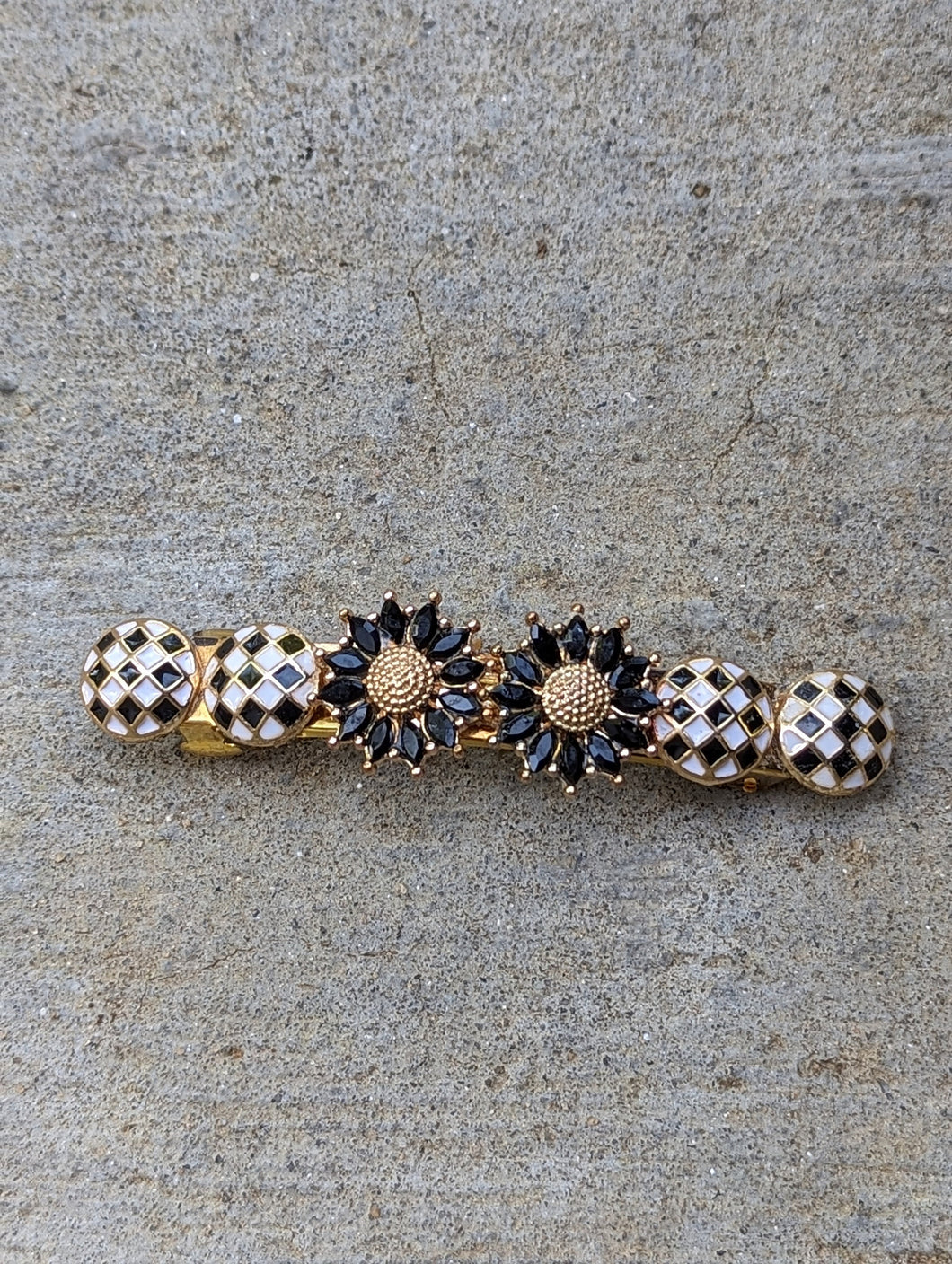 Vintage Style Black & White Hair Barrette, Checkered  Hair Clips,