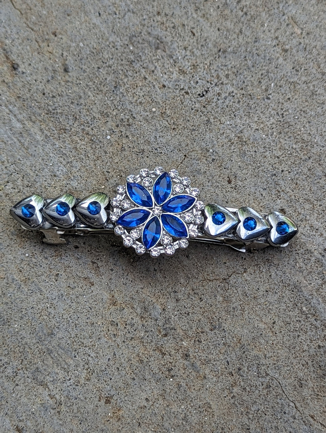 Sapphire & Silver Flower Barrette for Her, Blue and Silver Hair Accessories