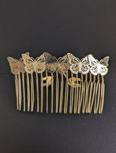 Load image into Gallery viewer, Gold Tone Butterflies Hair Comb, Large  Bridal Wedding Combs,

