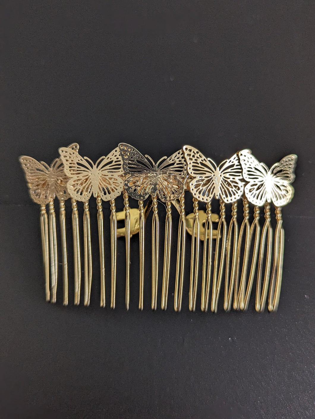 Gold Tone Butterflies Hair Comb, Large  Bridal Wedding Combs,