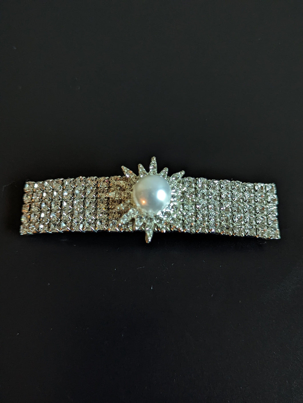 Pearl & Clear Rhinestone Barrette for Women,  Silver Rhinestone Hair Clips