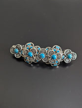 Load image into Gallery viewer, Silver and Teal Barrette, Blue Barrette for women, Metal Hair Clips, Vintage Hair Barrette, Antique Hair Clips, Women Barrettes
