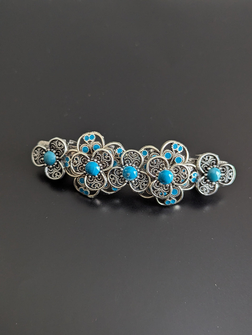 Silver and Teal Barrette, Blue Barrette for women, Metal Hair Clips, Vintage Hair Barrette, Antique Hair Clips, Women Barrettes